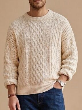 Structure Vtg Cream Chunky Cable Knit Sweater Ramie Cotton Fisherman Gorpcore M